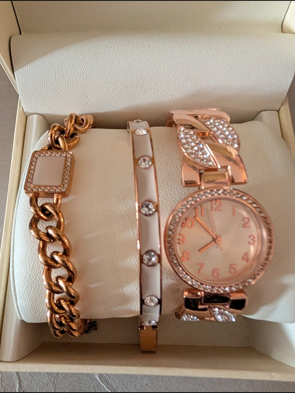 ANNE KLEIN Rose Gold Women's Bracelet and Watch Set - Elegant Crystal Accents